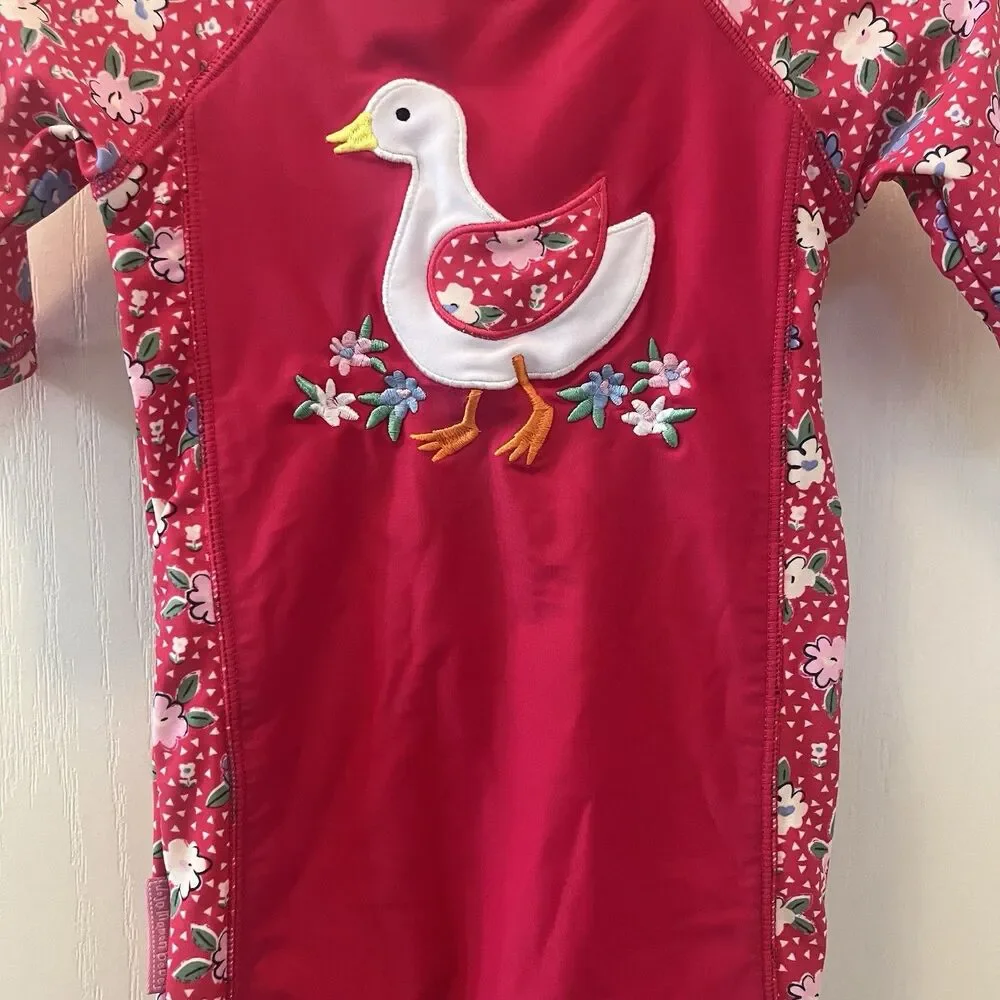 JoJo Maman Bebe Pink Floral Ditsy Duck Rashguard Swimsuit Girls Size 6-12 Months